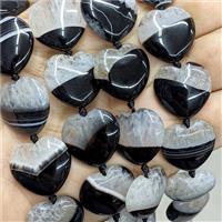 Druzy Agate Heart Beads Black Dye, approx 20mm [GA3556]