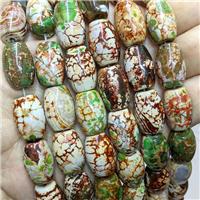 Fire Agate Barrel Beads Green Coffee Dye, approx 14-19mm, 17pcs per st [GA3567]