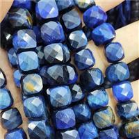 blue Tiger eye beads, faceted cube, approx 10-12mm [GAM106]