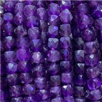 purple Amethyst Beads, faceted cube, AA-grade, approx 6x6mm [GB11696]