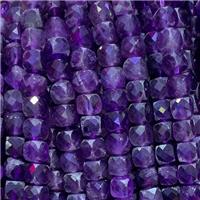 purple Amethyst Beads, faceted cube, A-grade, approx 4.5mm [GB11697]