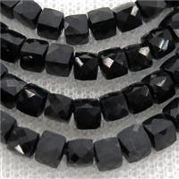 black Tourmaline Beads, faceted cube, approx 4mm [GB12855]