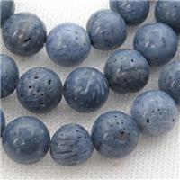 blue Coral Fossil Beads, round, approx 12mm dia [GB12883-12MM]