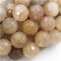 Gold Rutilated Quartz Beads, faceted round, approx 14mm dia [GB13404-14MM]