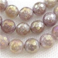 Natural Pink Strawberry Quartz Beads Faceted Round Electroplated, approx 8mm dia [GB13509-8MM]