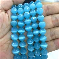 Cats Eye Stone Beads Blue Faceted Round, approx 10mm dia [GB13606]