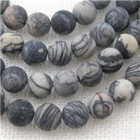 round black Silk Jasper Beads, matte, approx 8mm dia [GB13697-8MM]