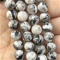 Natural Marble Beads, round, white black, approx 8mm dia [GB13815-8MM]