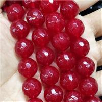 red Jade Beads, faceted round, dye, approx 14mm dia [GB14095]