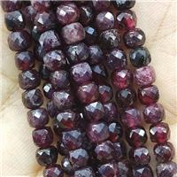 red Garnet Beads, faceted cube, approx 4mm [GB14188]