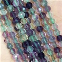 Natural Fluorite Beads Faceted Round Multicolor, approx 4mm dia [GB15389-4MM]