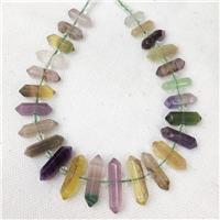 Natural Fluorite Bullet Beads Energy Prism Graduated, approx 9-38mm [GB16555]