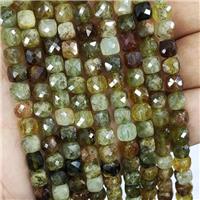 Natural Garnet Beads Green Faceted Cube, approx 6-7mm [GB16639]