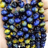 Natural Tiger Eyes Stone Beads Blue Yellow Dye Smooth Round, approx 10mm dia [GB16804-10MM]