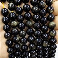 Natural Gold Obsidian Beads Smooth Round AA-Grade, approx 8mm dia [GB17102-8MM]