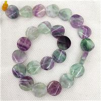 Natural Fluorite Beads Coin Flat Multicolor Twist, approx 16mm [GB18847]