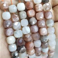 Natural Moonstone Beads Multicolor Faceted Cube, approx 8.5-10mm [GB19049]