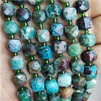 Natural Chrysocolla Beads Green Faceted Cube, approx 8.5-10mm [GB19054]