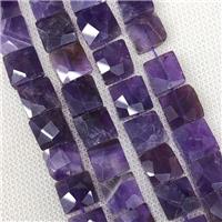 Natural Amethyst Beads Purple Faceted Square, approx 10-11mm [GB19198]