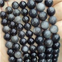 Natural Obsidian Beads Silver Flash Smooth Round, approx 10mm dia [GB20343-10MM]