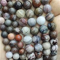 Natural Wood Petrified Jasper Beads Multicolor Smooth Round, approx 8mm dia [GB20345-8MM]