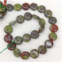Natural Dragon Bloodstone Coin Beads Green Circle, approx 15mm [GB20534]