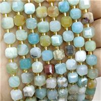 Natural Chinese Amazonite Beads Multicolor Faceted Cube, approx 6-7mm [GB20617]