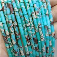 Synthetic Imperial Jasper Tube Beads Teal, approx 4x13mm [GB21469]