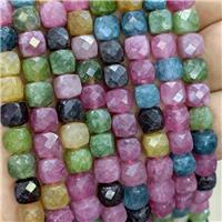 Natural Jade Beads Mixed Color Dye Faceted Cube, approx 7-8mm [GB21598]