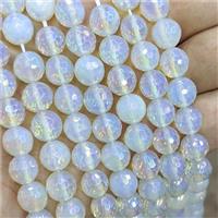White Opalite Beads Faceted Round AB-Color Electroplated, approx 8mm dia [GB21686-8MM]