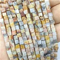 Natural Yellow Crazy Lace Agate Cube Beads, approx 4mm [GB21805]