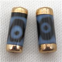 black tibetan Dzi Beads tube beads, eye, gold plated, approx 12-30mm [GM14351]