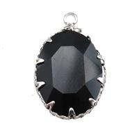 black crystal glass oval pendant, platinum plated, approx 14-19mm [GM15949]