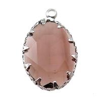 crystal glass oval pendant, platinum plated, approx 14-19mm [GM15951]