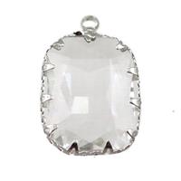 white crystal glass rectangle pendant, platinum plated, approx 14-19mm [GM15957]