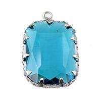 peacockblue crystal glass rectangle pendant, platinum plated, approx 14-19mm [GM15960]
