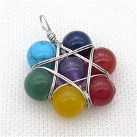 mix gemstone chakra circle pendant, yoga, multicolor, wire wrapped, approx 30mm [GM16362]
