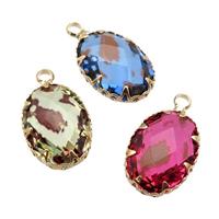 Crystal Glass oval pendant, gold plated, mixed, approx 10-14mm [GM16640]