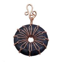 Blue Sandstone Donut Pendant Wire Wrapped Rose Gold, approx 30mm [GM18280]