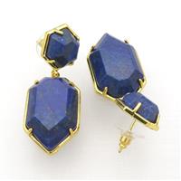 Blue Lapis Copper Stud Earring Gold Plated, approx 14mm, 18-28mm [GM18452]
