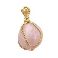 Pink Rose Quartz Nugget Pendant Freeform Wire Wrapped, approx 20-35mm [GM18602]