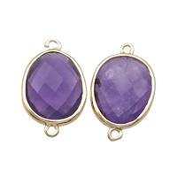 Amethyst Connector Purple Faceted Oval Gold Plated, approx 13-16mm [GM18798]