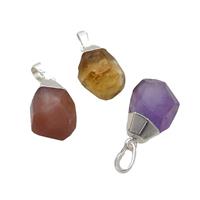 Mix Gemstone Pendant Faceted Teardrop Silver Plated, approx 12-16mm [GM18864]