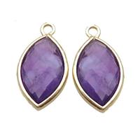 Natural Fluorite Pendant Purple Faceted Horseeye Gold Plated, approx 11-18mm [GM18871]