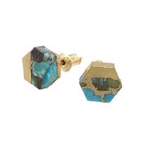Natural Turquoise Stud Earring Hexagon Gold Plated, approx 8-9mm [GM18967]