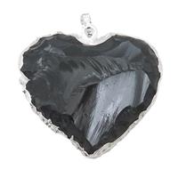 Natural Obsidian Heart Pendant Hammered Silver Plated, approx 30-35mm [GM19223]