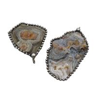 Agate Rock Druzy Slice Pendant Antique Silver, approx 35-55mm [GM19603]