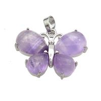 Natural Purple Amethyst Butterfly Pendant Platinum Plated, approx 20-30mm [GM20315]