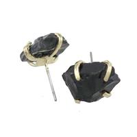 Black Obsidian Stud Earring Copper Gold Plated, approx 10-17mm [GM21287]