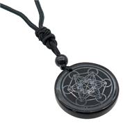 Black Obsidian Circle Chakra Necklace Carved Black Nylon Rope Cord, approx 30mm [GM21429]